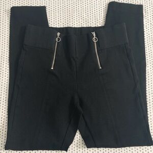 Zara Black Thick Leggings with Front Zippers Trafaluc Collection Size:Large